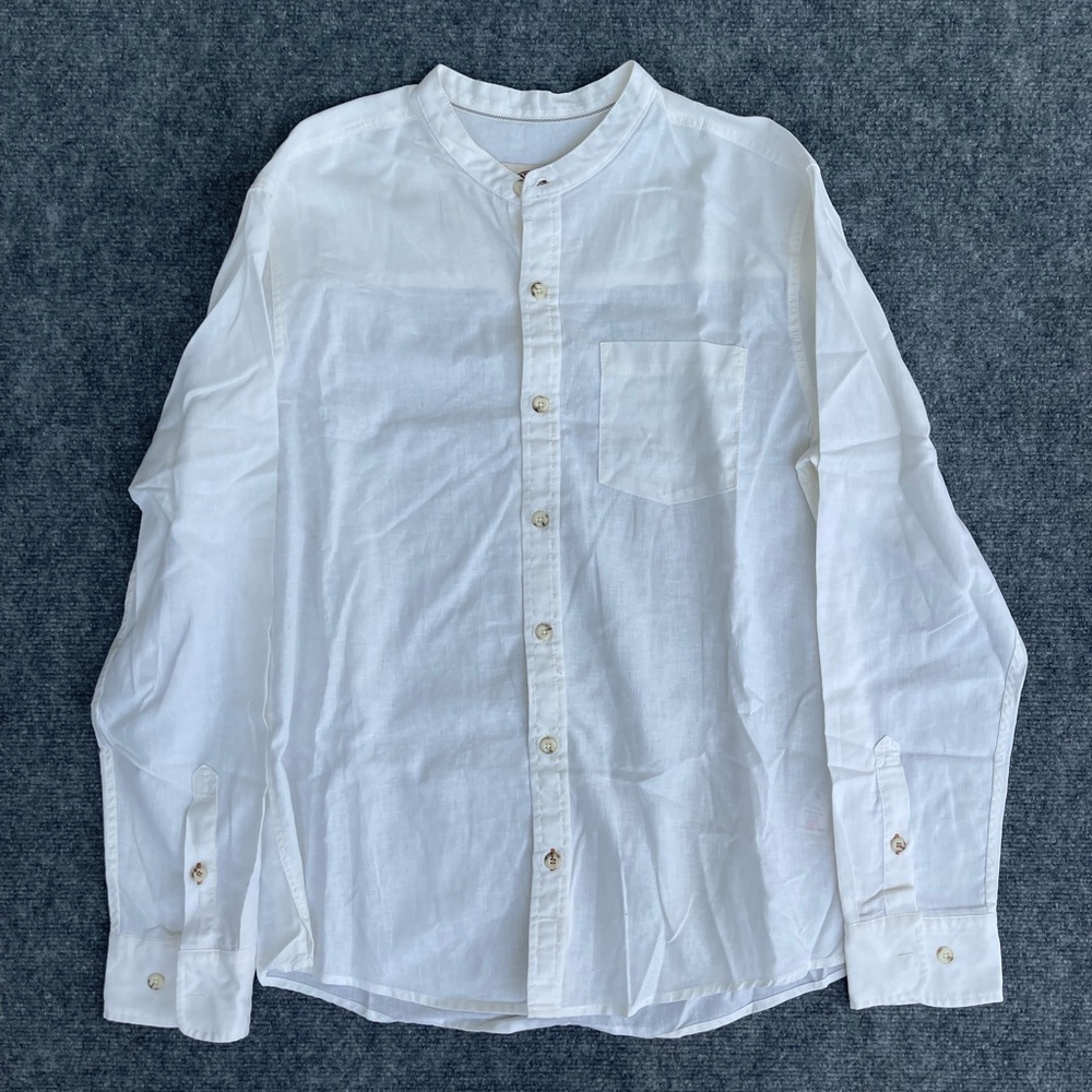 Fat Face  Mens Linen Blend Button Down Shirt M Medium White Casual